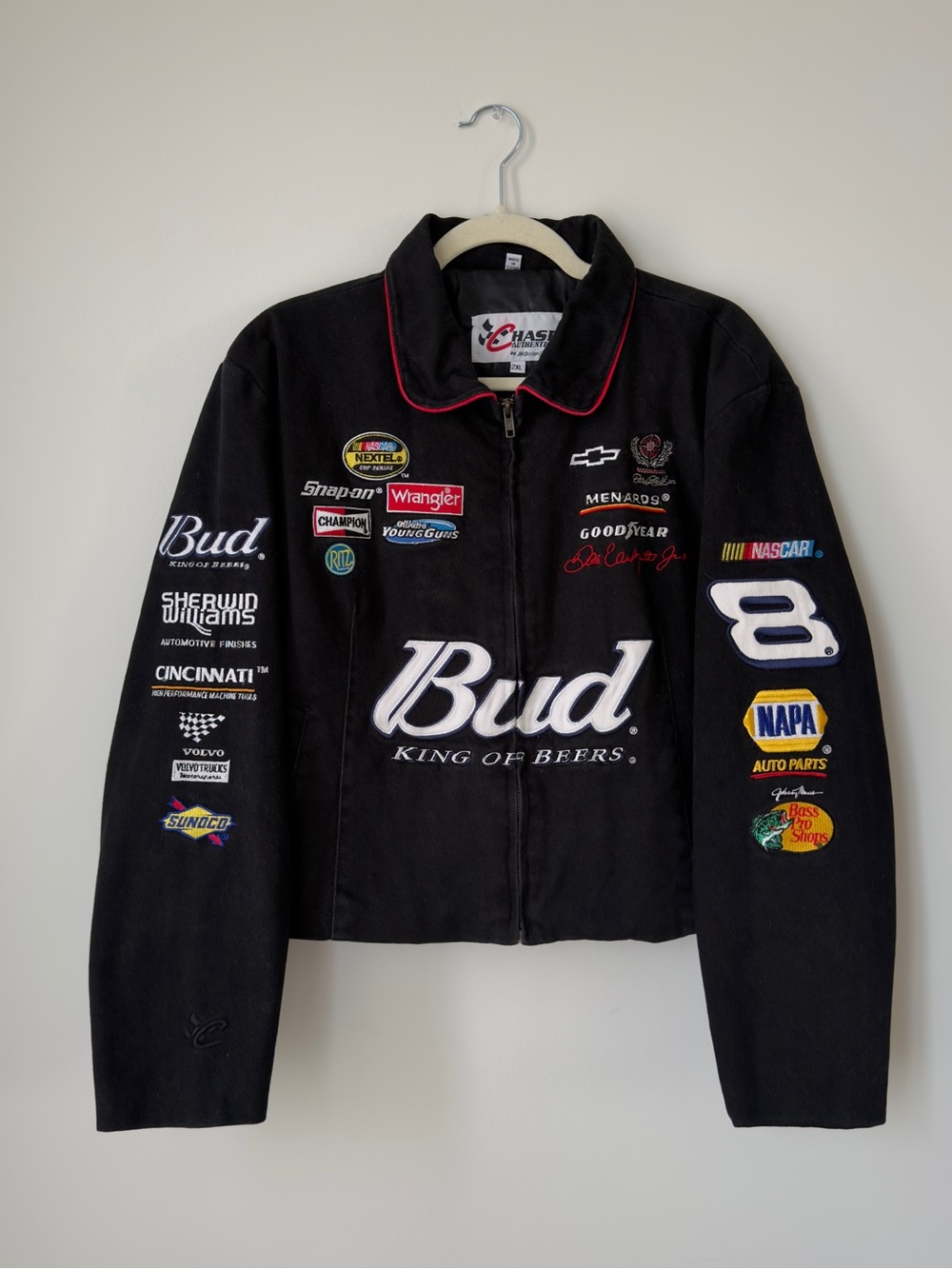 Chase Authentics Black Bud Racing Patch Bomber Jacket